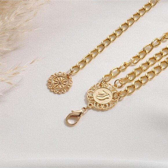 2/$30 Layered Gold Metal Waist Chain Belt Tassel Coin Pendant Ethnic Style OS - Picture 6 of 7